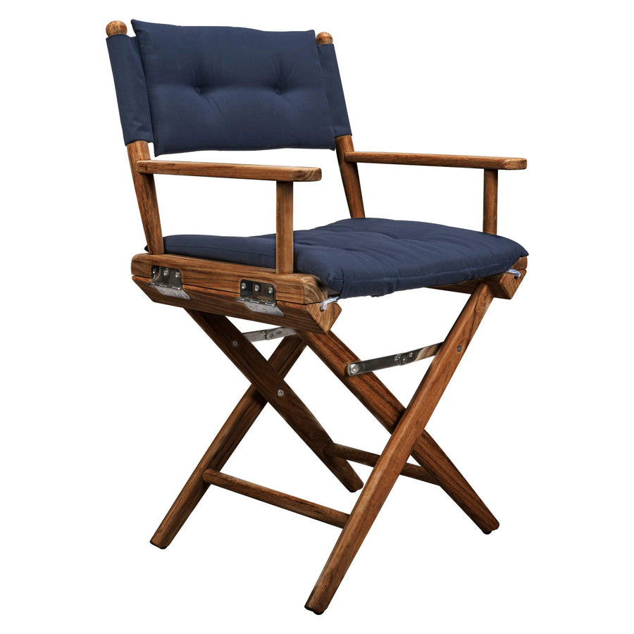 23" Navy Blue and Brown Solid Wood Indoor Outdoor Director Chair with Navy Blue Cushion - 1
