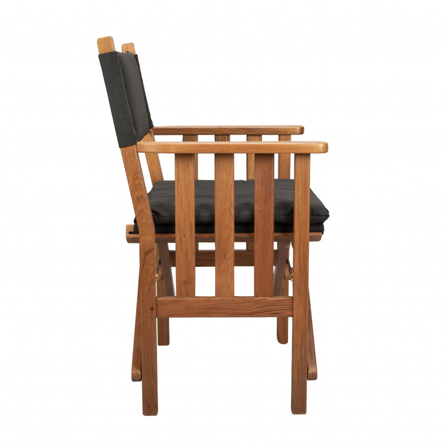 20" Black and Natural Wood Solid Wood Indoor Outdoor Director Chair with Black Cushion - 1