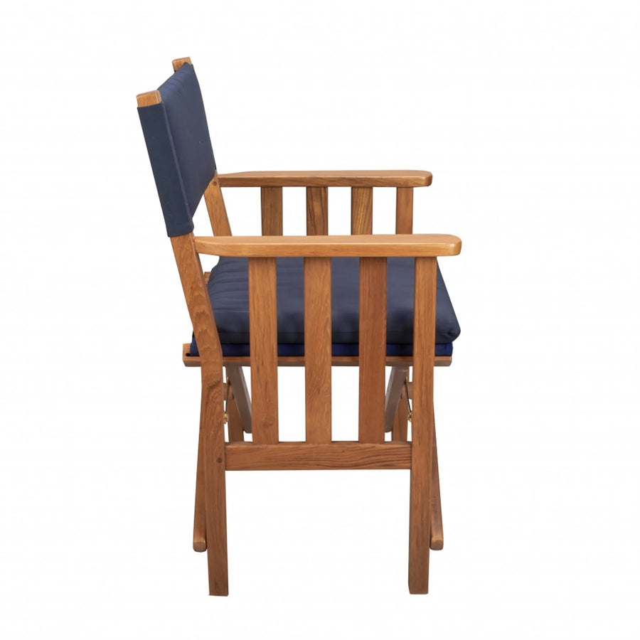 20" Navy Blue and Natural Wood Solid Wood Indoor Outdoor Director Chair with Navy Blue Cushion - 1