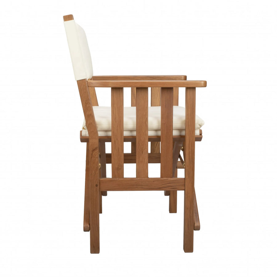 20" Ivory and Natural Wood Solid Wood Indoor Outdoor Director Chair with Ivory Cushion - 1