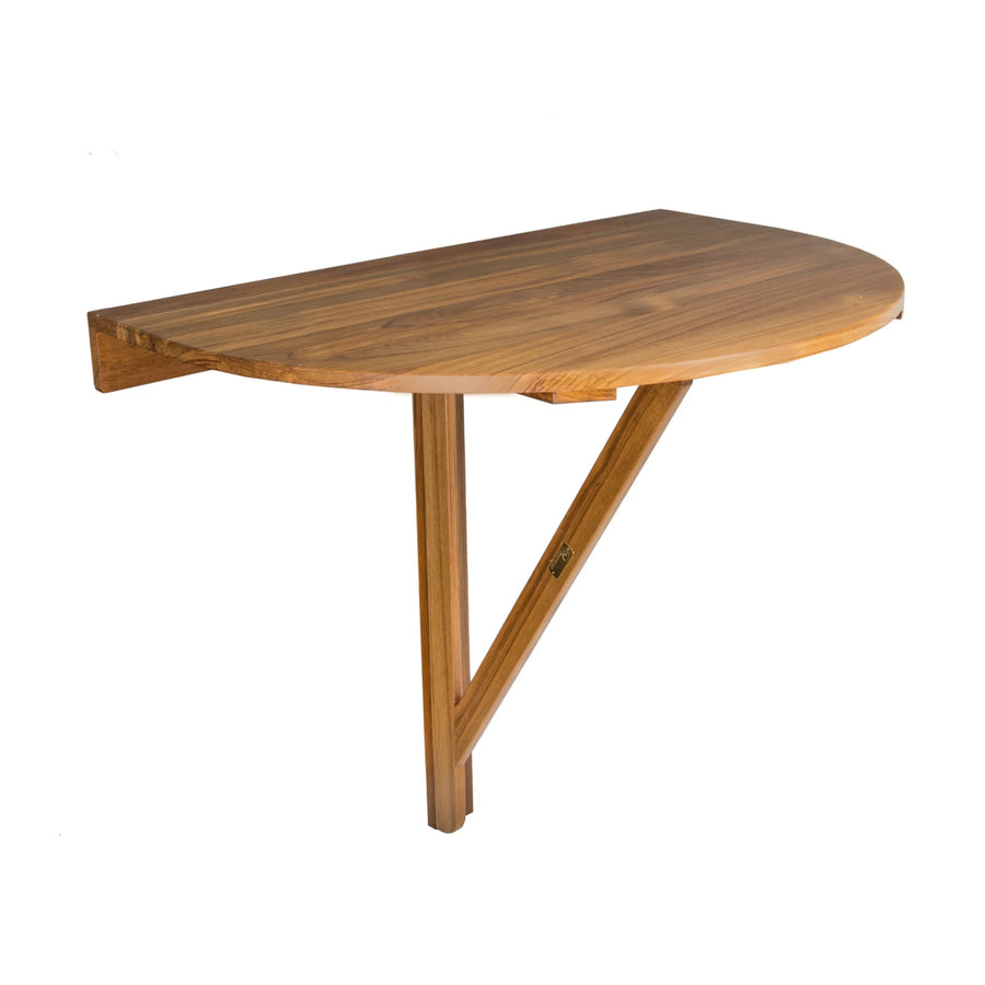 24" Brown Half Round Solid Wood Folding Outdoor Balcony Table - 1