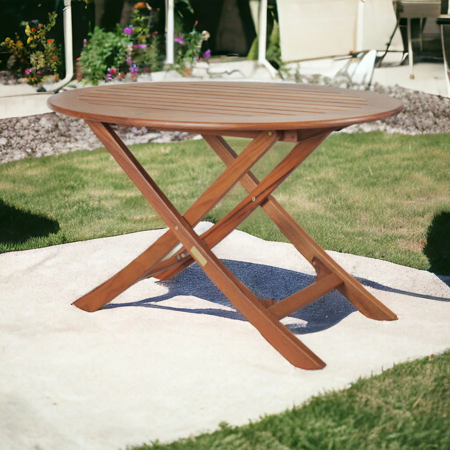 40" Brown Oval Solid Wood Folding Outdoor Side Table - 1