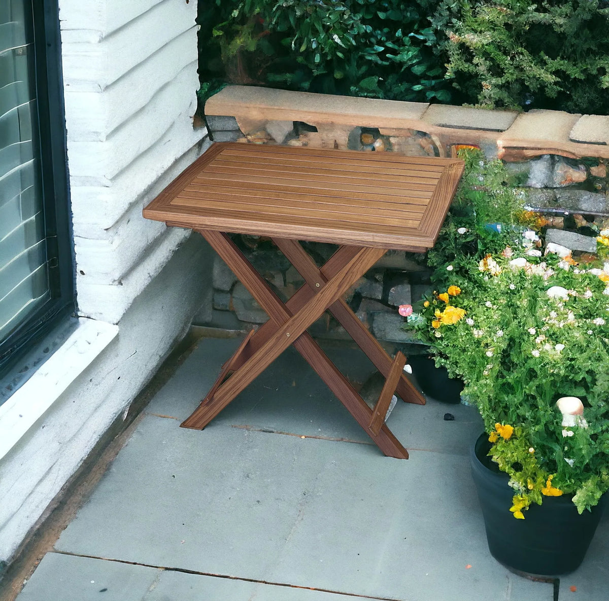 28" Brown Solid Wood Folding Outdoor Side Table - 1