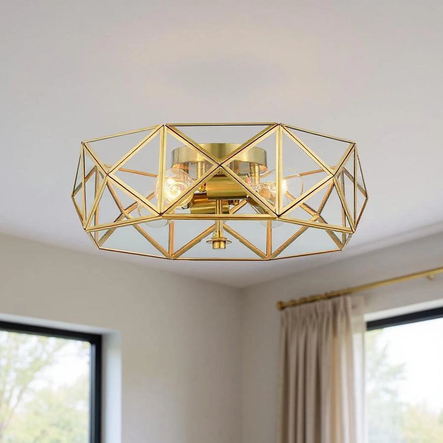 Brass Unique Statement Four Light Metal Dimmable Flush Chandelier