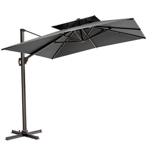 11' Dark Gray Polyester Round Tilt Cantilever Patio Umbrella With Stand - 1