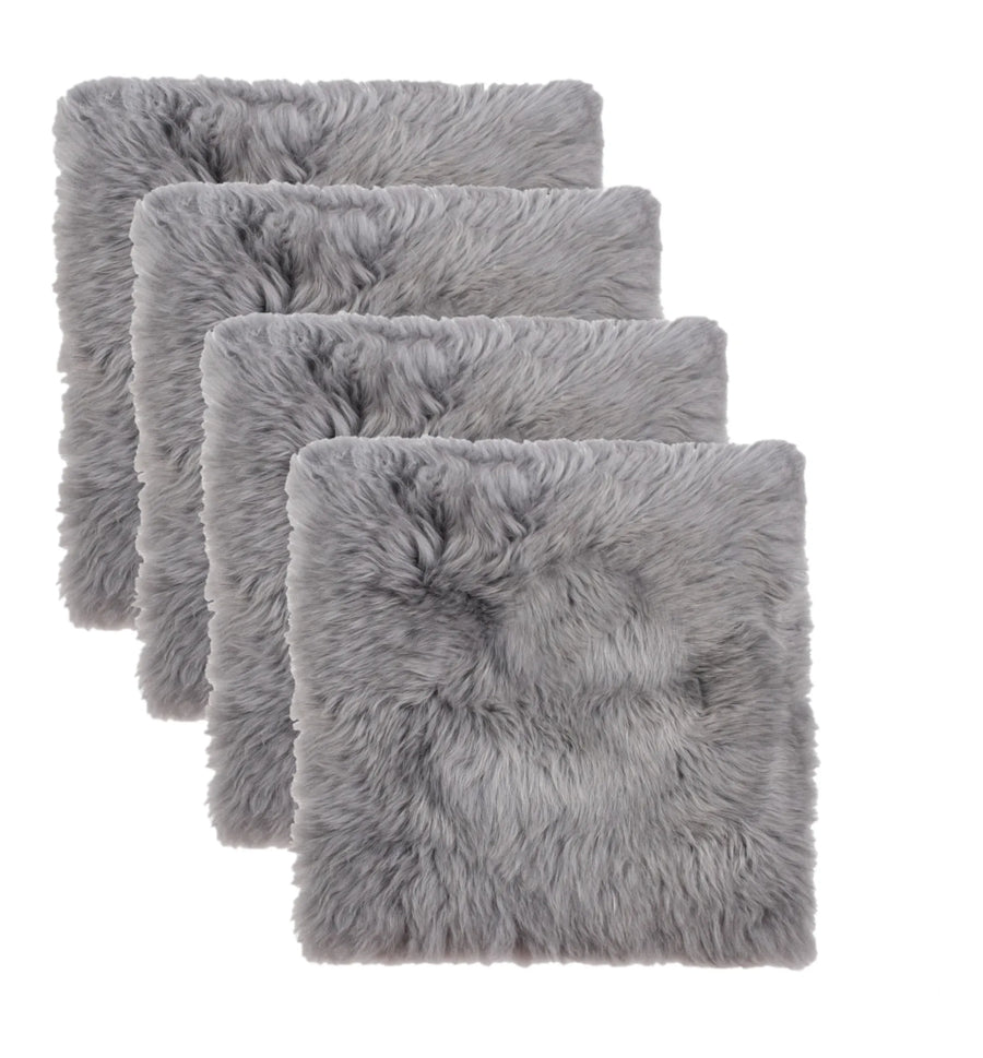 Set of Four 17" X 17" Grey Wool Chair Pads