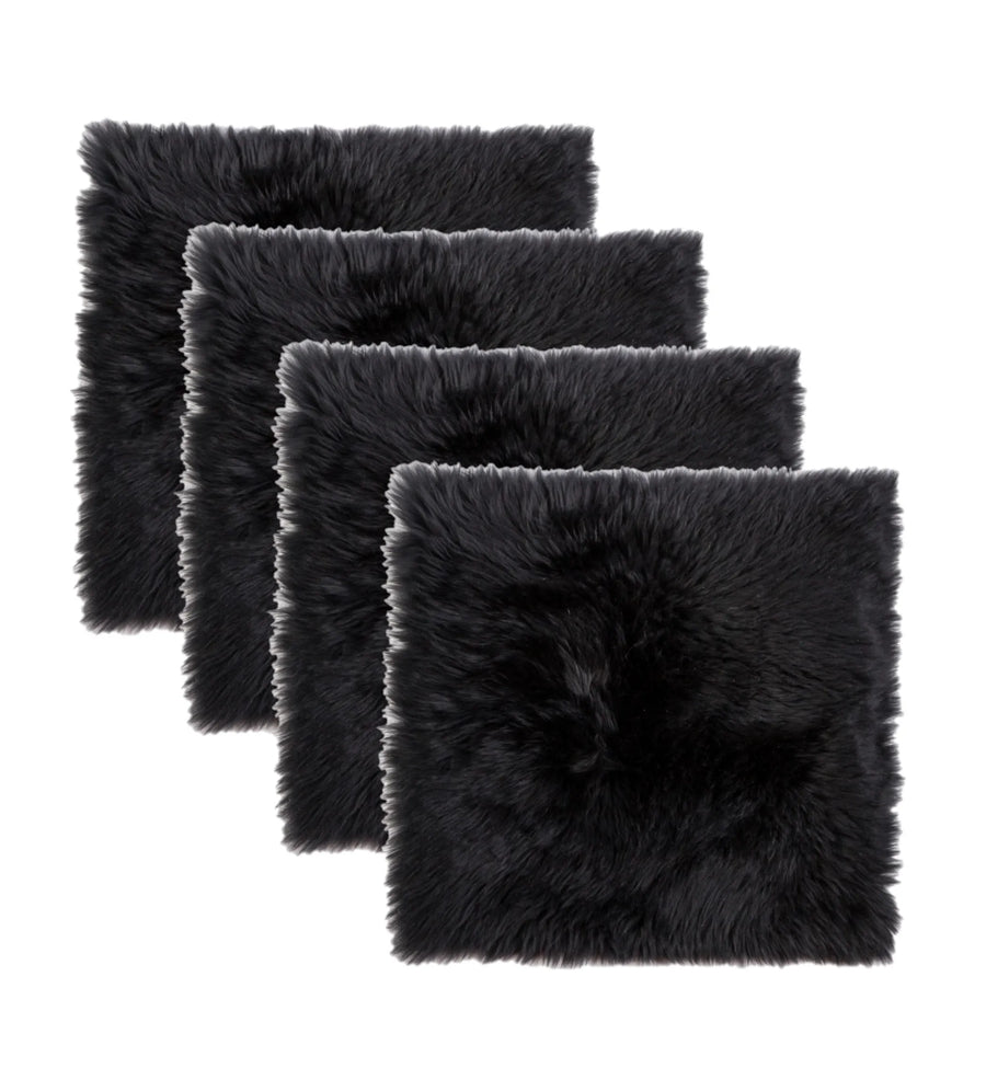 Set of Four 17" X 17" Black Wool Chair Pads