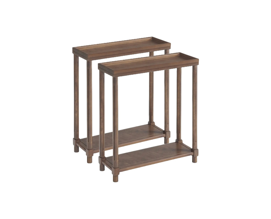 Set of Two 24" Brown Wood Rectangular End Tables With Shelf