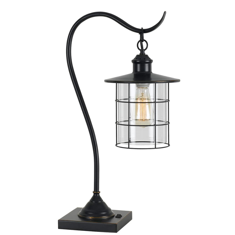 25" Bronze Metal Lantern Style Desk Lamp With Edison Bulb - 1