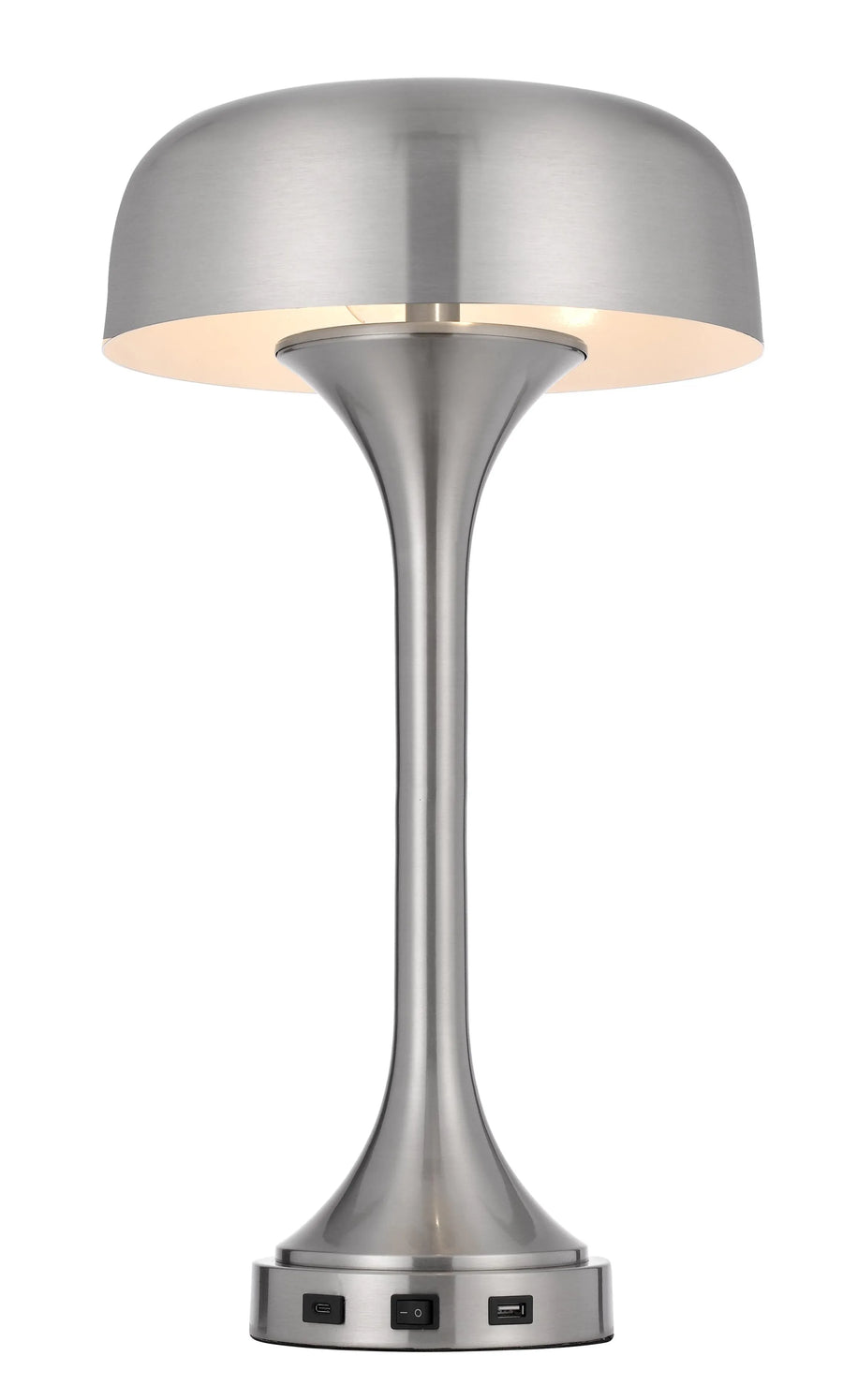 22" Nickel Metal Two Light Usb Table Lamp With Nickel Dome Shade - 1