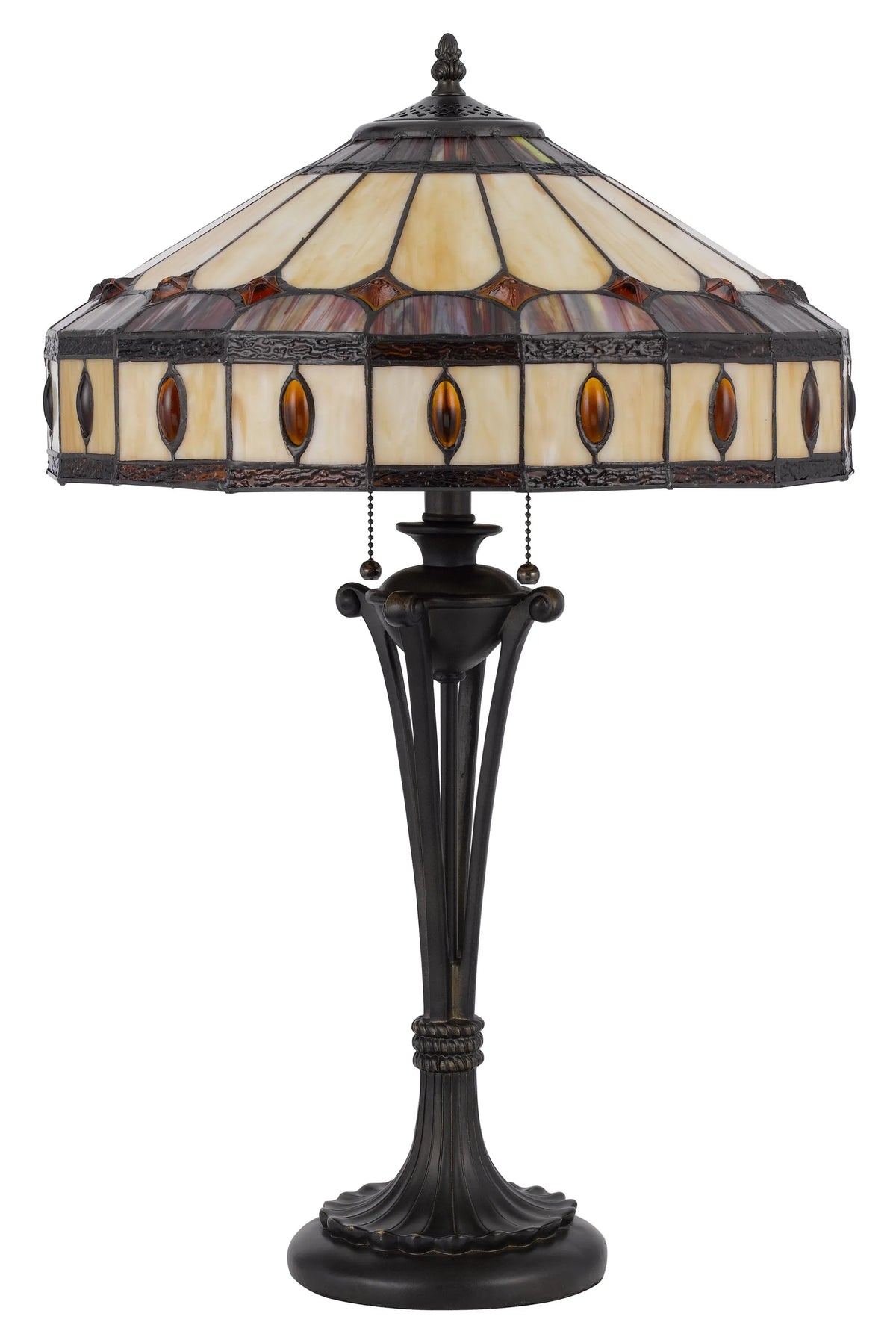 26" Black Metal Two Light Candlestick Table Lamp With Ivory and Red Dome Shade