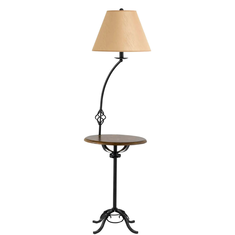 62" Black Tray Table Floor Lamp With Brown Empire Shade - 1