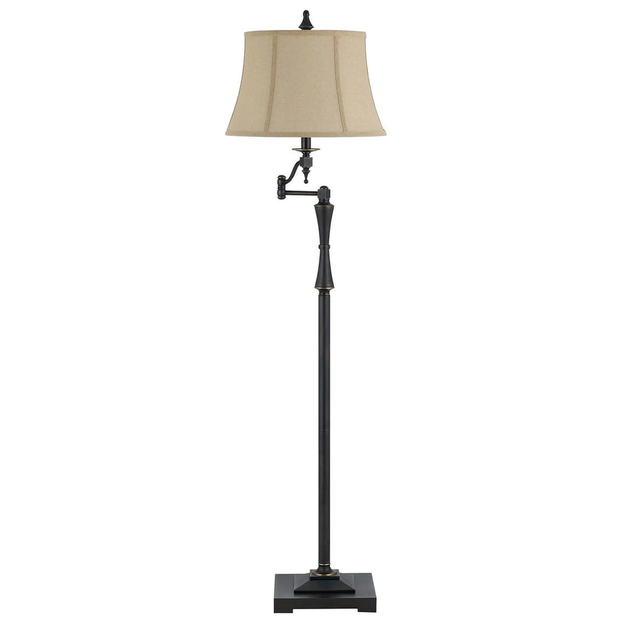 61" Bronze Swing Arm Floor Lamp With Brown Square Shade - 1