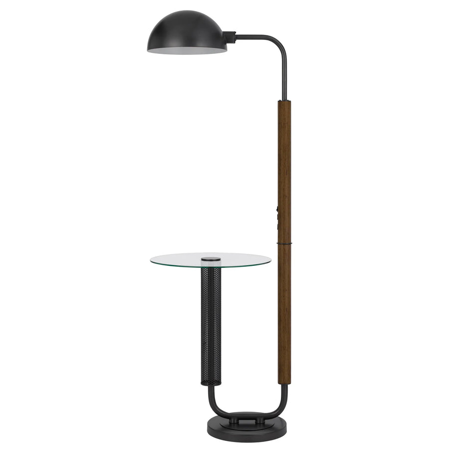 63" Brown Tray Table Floor Lamp With Bronze Transparent Glass Dome Shade - 1
