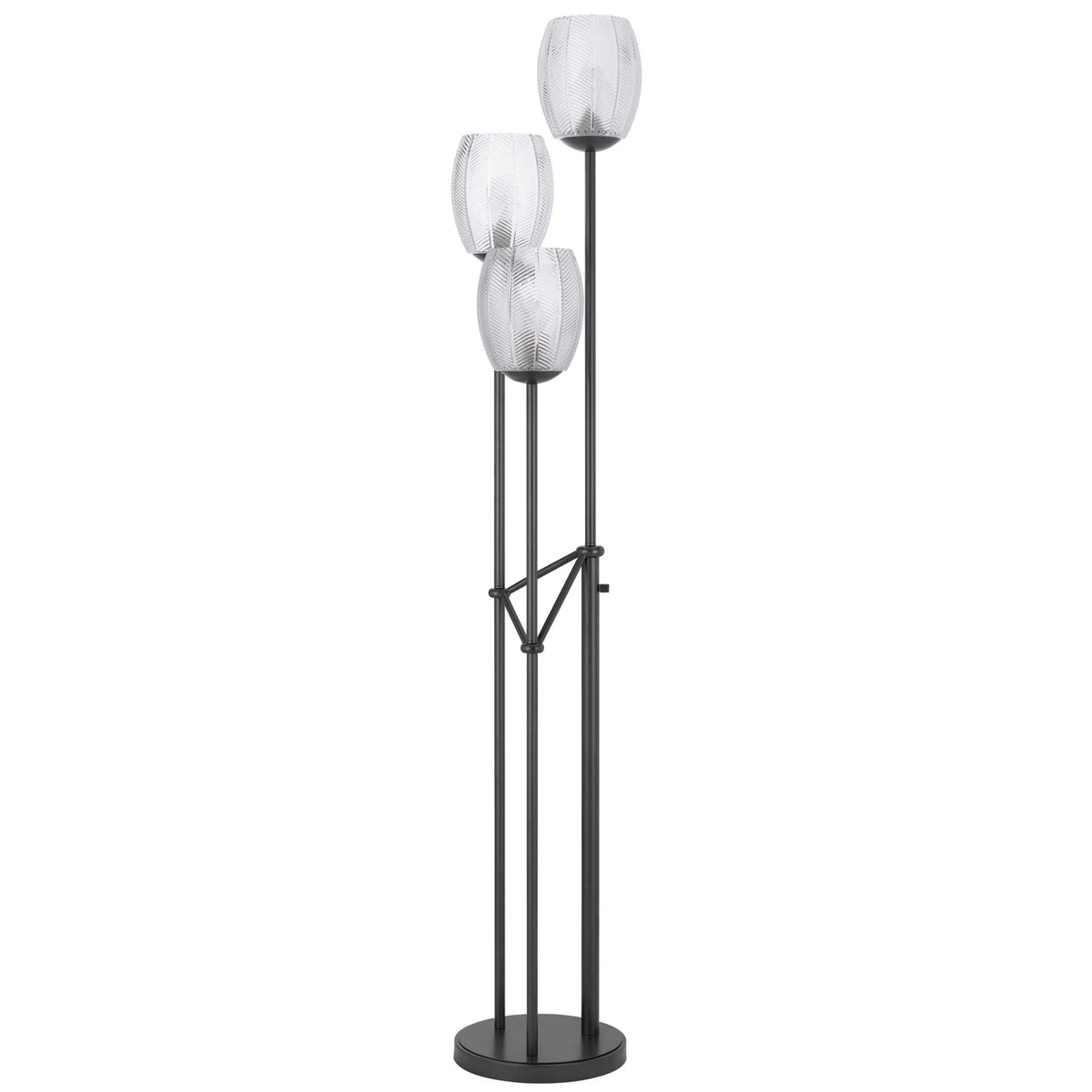 71" Black Three Light Traditional Shaped Floor Lamp With Clear Transparent Glass Novelty Shade - 1