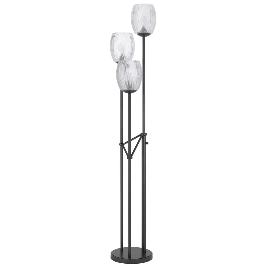 71" Black Three Light Traditional Shaped Floor Lamp With Clear Transparent Glass Novelty Shade - 1
