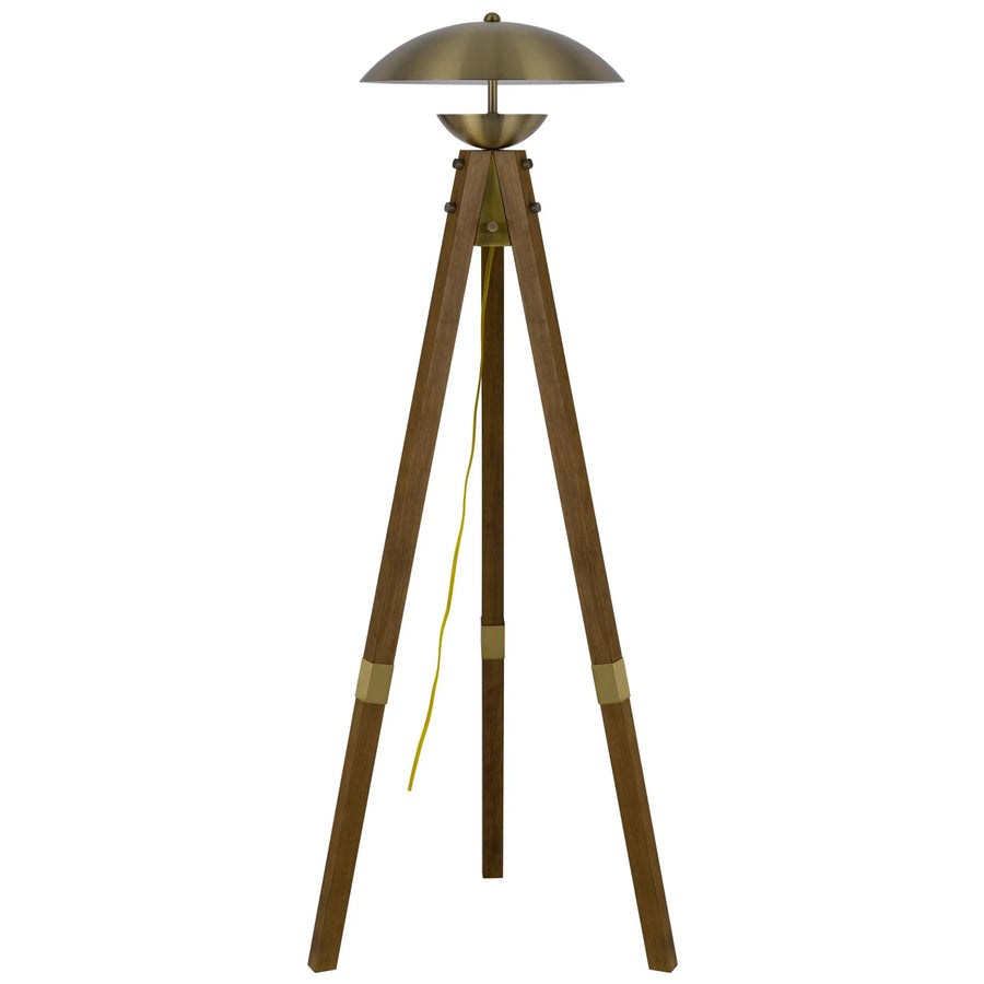 55" Brass Tripod Floor Lamp With Antiqued Brass Dome Shade - 1