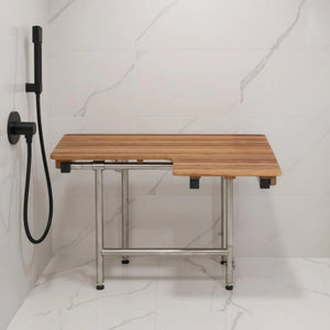 Teak Wall Mount Rectangular Shower Bench With Legs