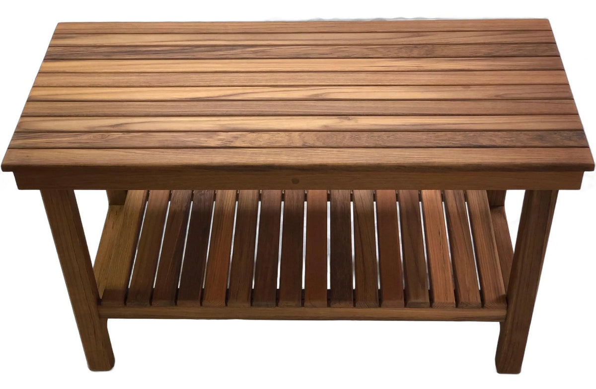 Teak Rectangular Shower Bench With Shelf