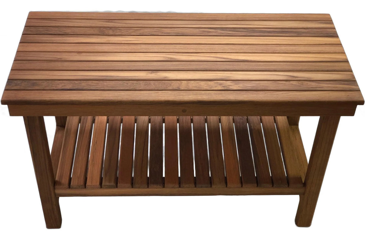 Teak Rectangular Shower Bench With Shelf