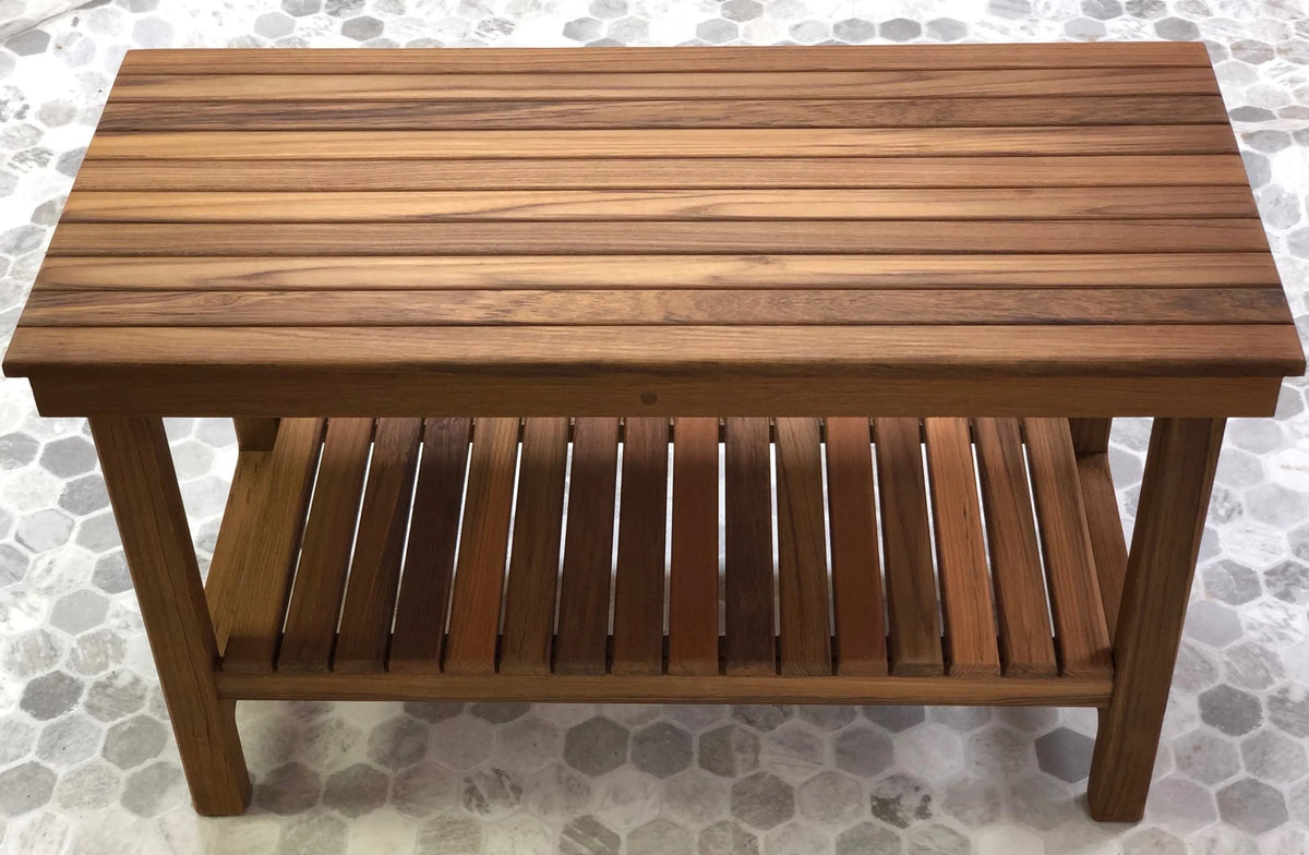 Teak Rectangular Shower Bench With Shelf