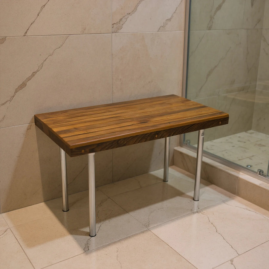 Teak Stainless Steel Rectangular Shower Bench