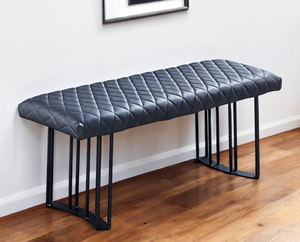 47" Dark Gray and Black Faux Leather Upholstered Dining Bench