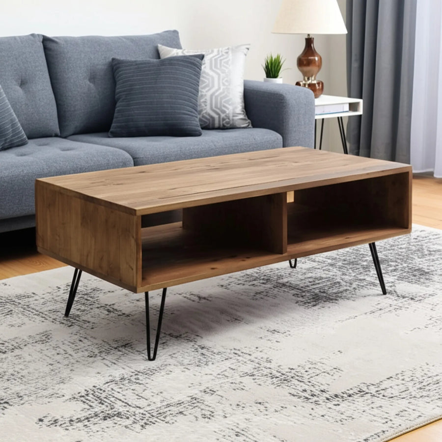 23-Inch Brown and Black Wood and Metal Coffee Table with Shelf - 1
