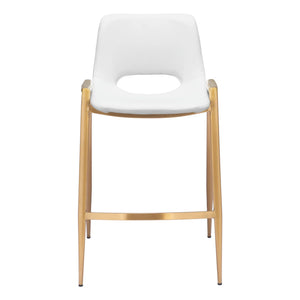 Set of Two 26" White And Gold Faux Leather And Steel Low Back Counter Height Bar Chairs