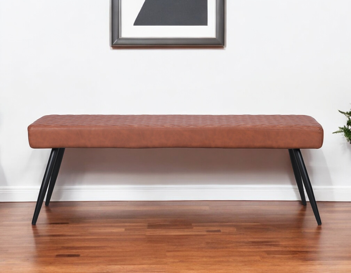 54" Brown and Black Faux Leather Upholstered Dining Bench