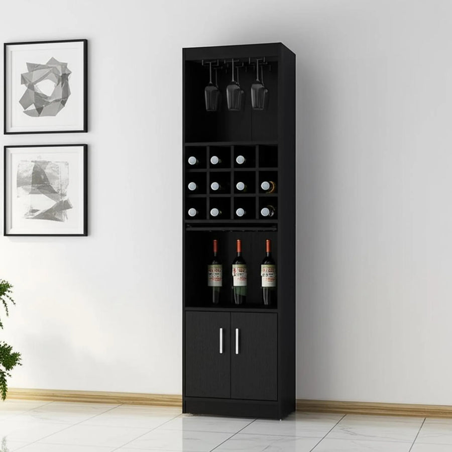 71" Black Wood Bar Cabinet With Two Doors - 1