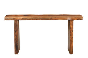 60" Brown Solid Wood Double Pedestal Live Edge Console Table