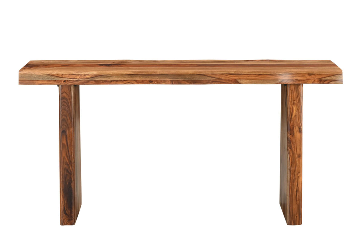 60" Brown Solid Wood Double Pedestal Live Edge Console Table