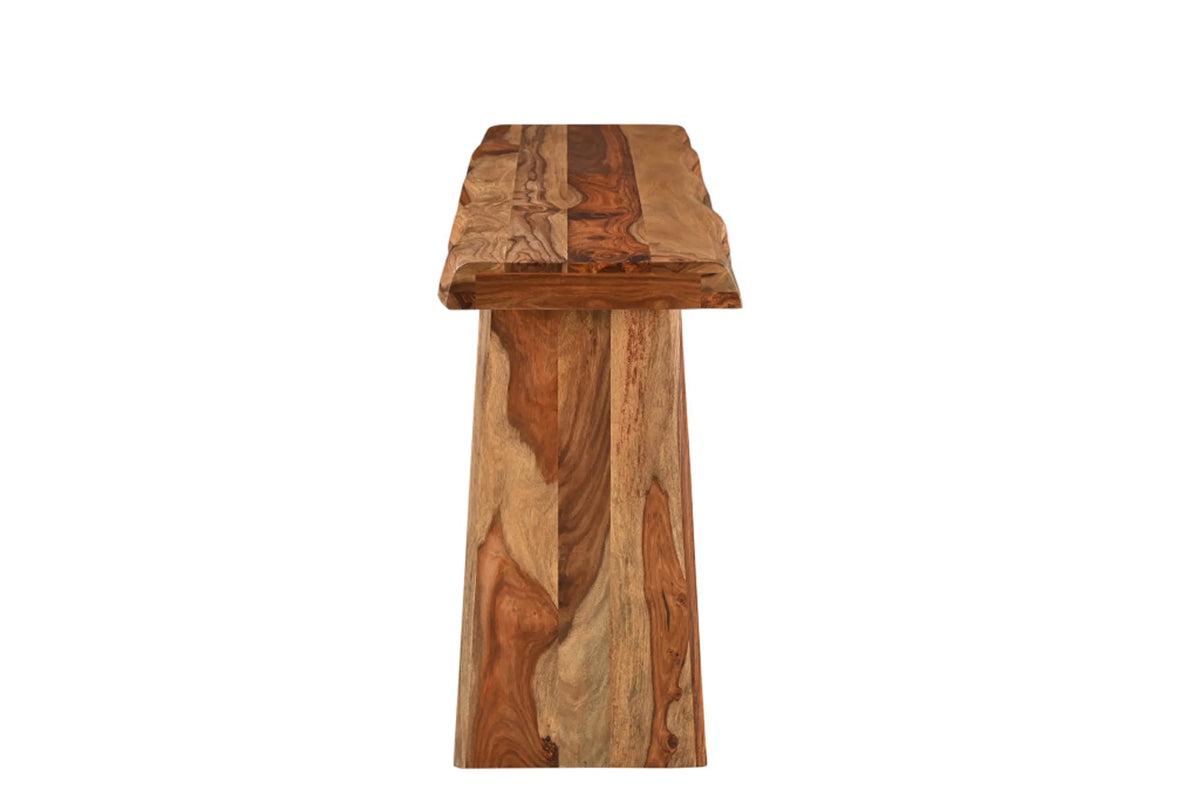 60" Brown Solid Wood Double Pedestal Live Edge Console Table
