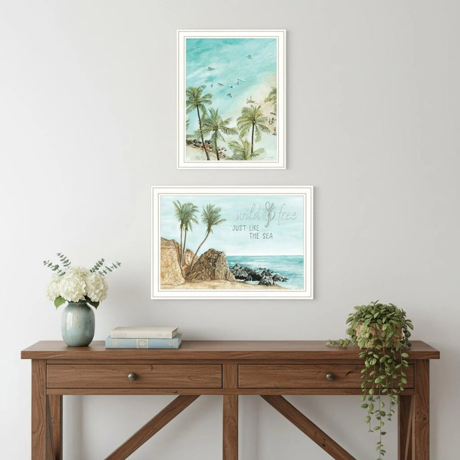 Set of Two "Wild and Free" In the Ocean Breeze! White Framed Wall Art