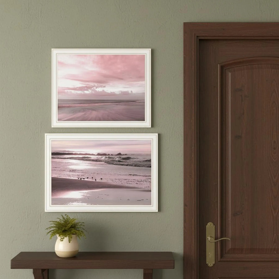 Set of Two "Yes believe it! Pink Beach sand" White Framed Wall Art
