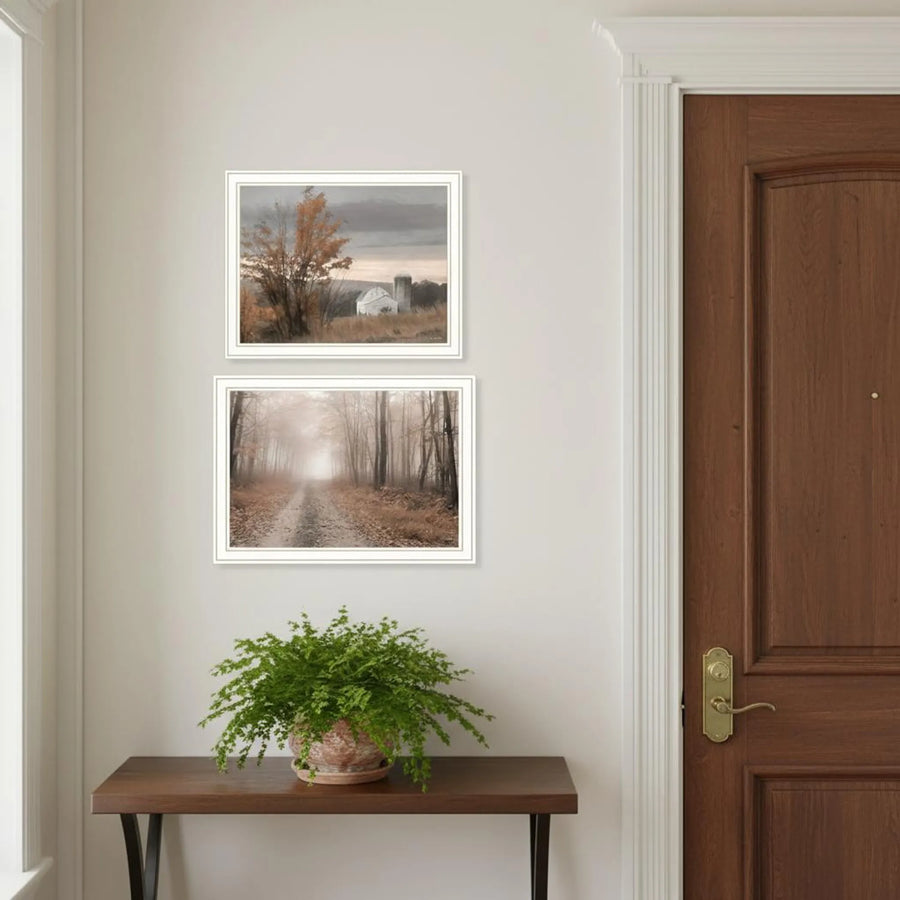 Set of Two Watkins Glen Farm in Autumn White Framed Wall Art