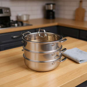 12" Silver Stainless Steel Food Steamer