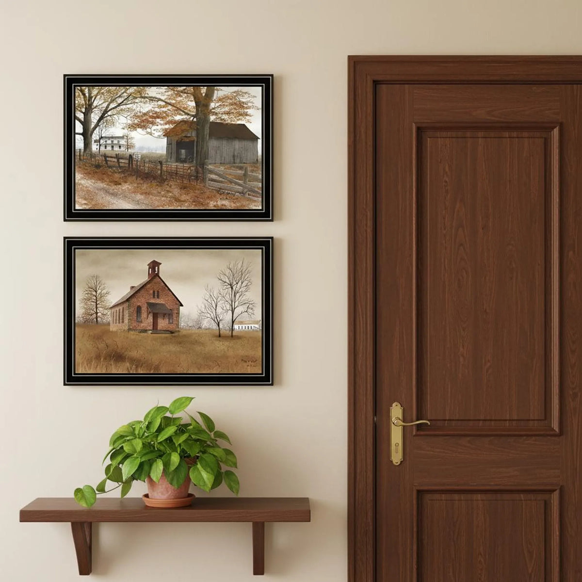 Set Of Two Old Country Road Black Framed Wall Art