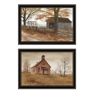 Set Of Two Old Country Road Black Framed Wall Art
