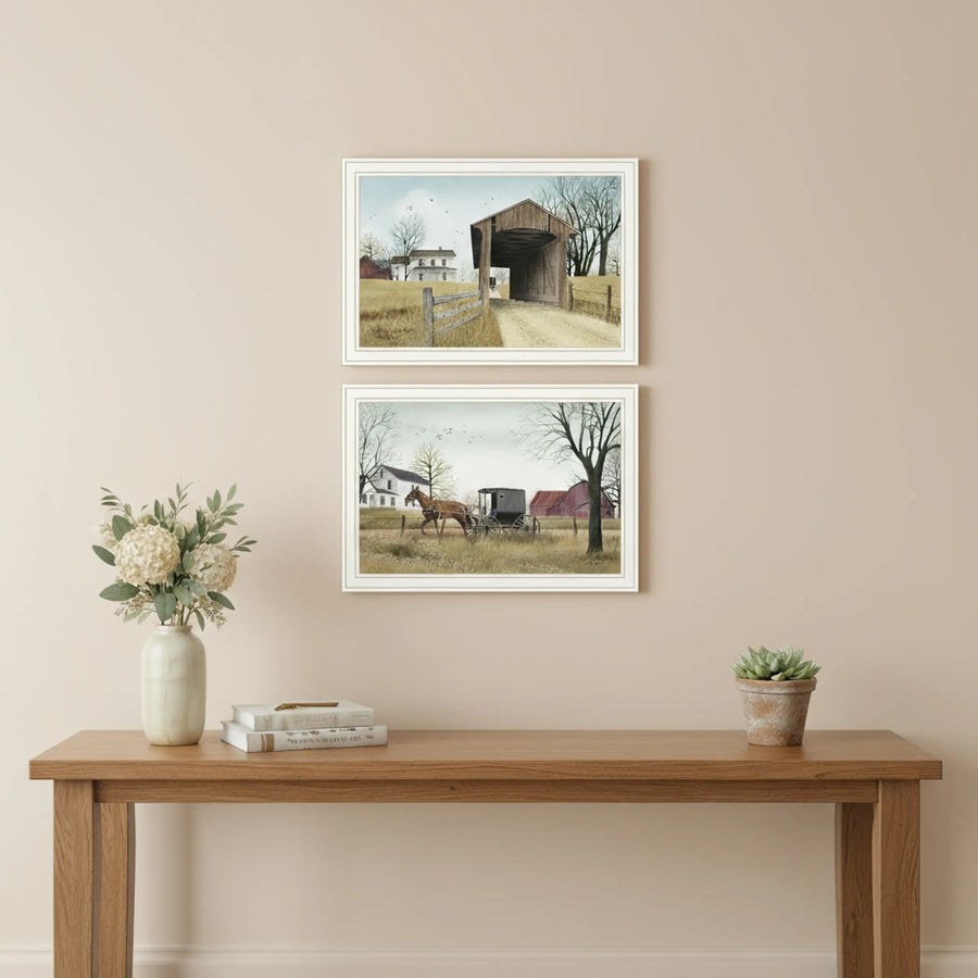Set of Two Going to Market White Framed Wall Art