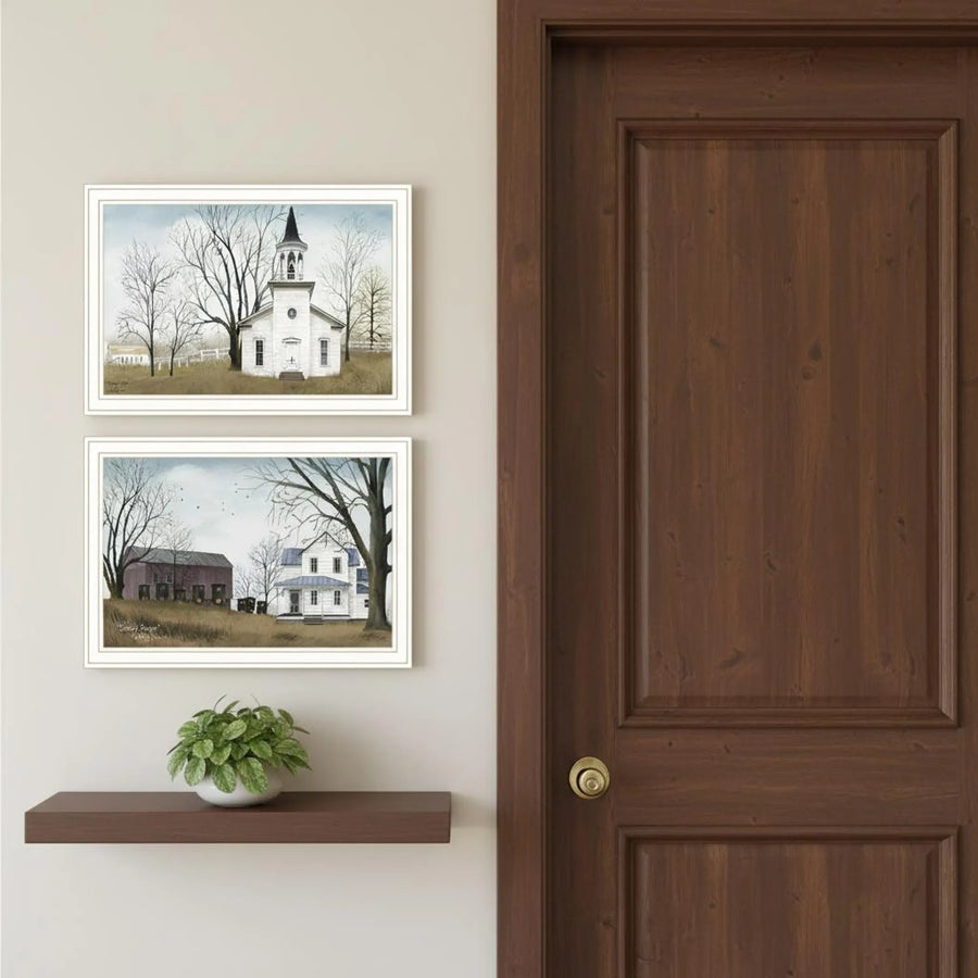 Set of Two Amazing Grace Sunday Service White Framed Wall Art