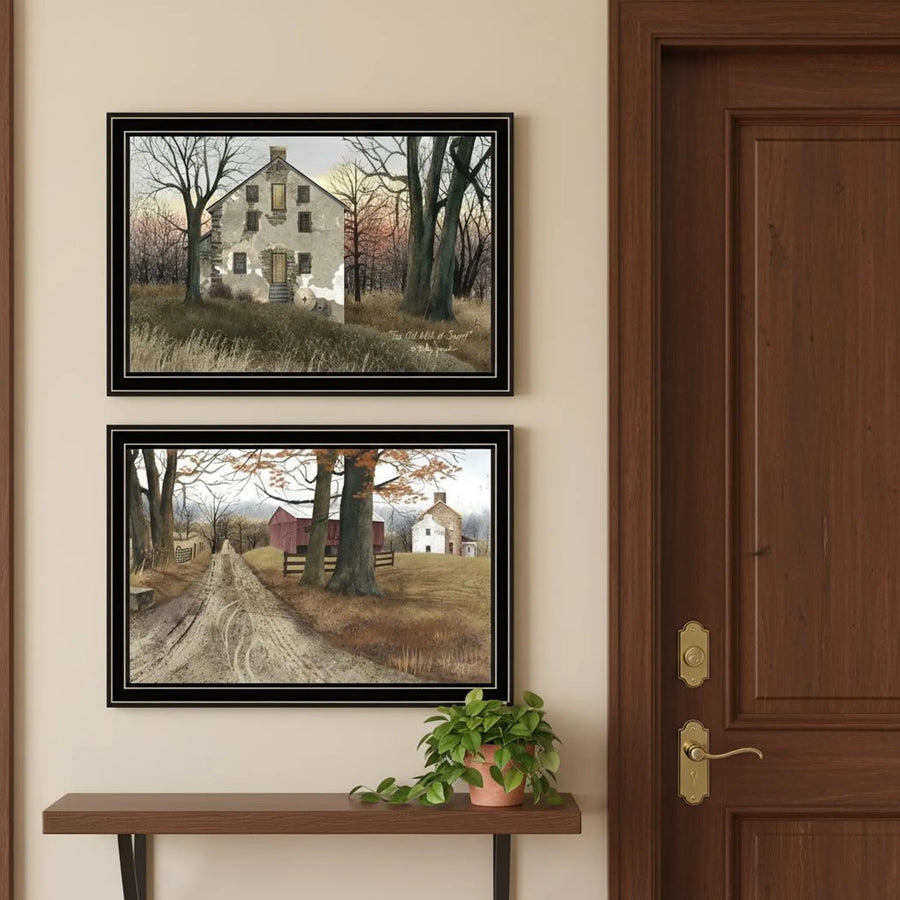 Set of Two The Old Mill And A Road Home Black Framed Wall Art