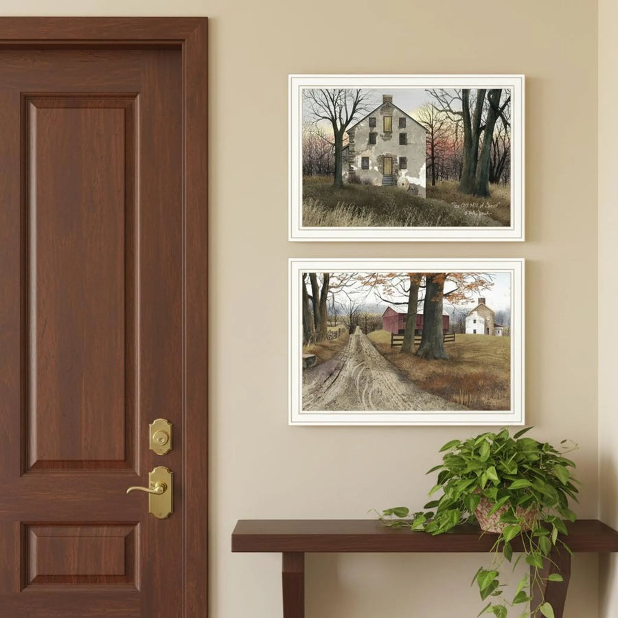 Set of Two The Old Mill And A Road Home White Framed Wall Art
