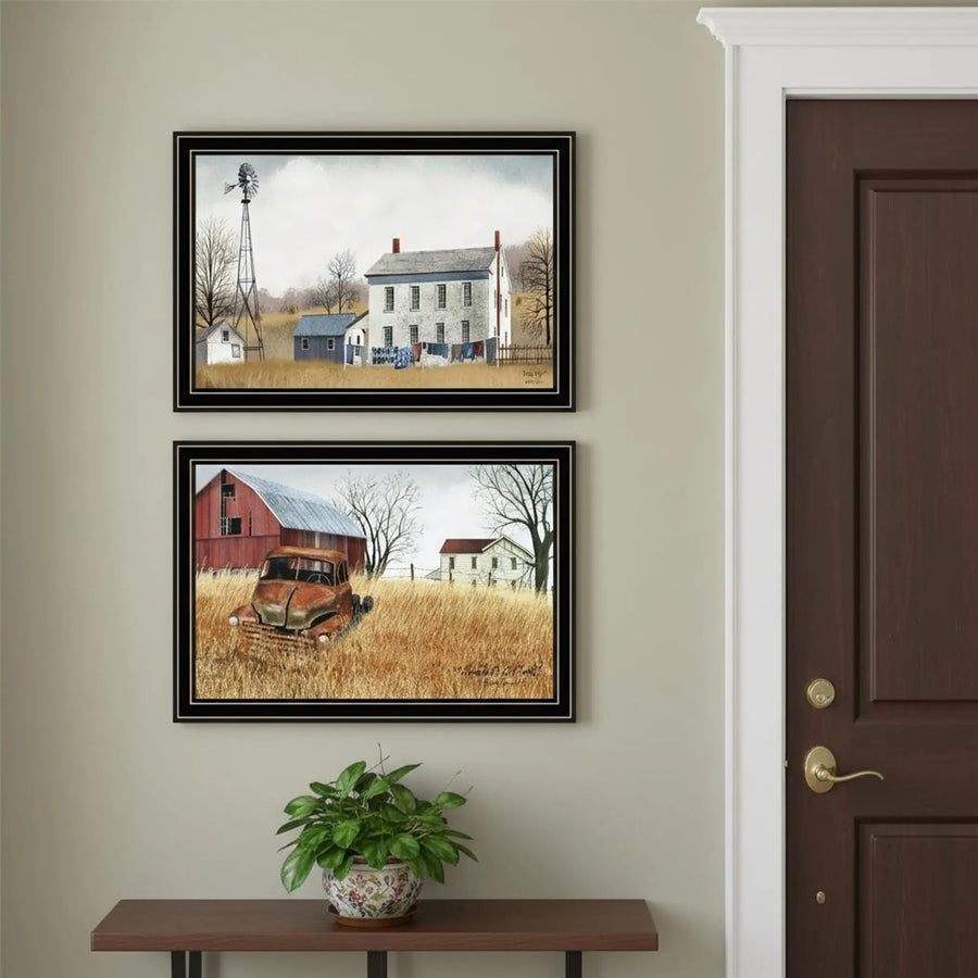 Set of Two Washday and Granddad's Old Truck Black Framed Wall Art