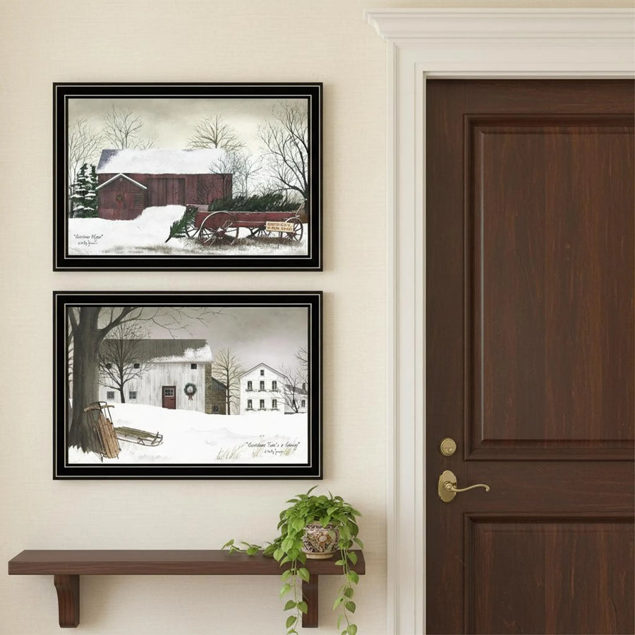 Set of Two Christmas Time with Family Black Framed Wall Art