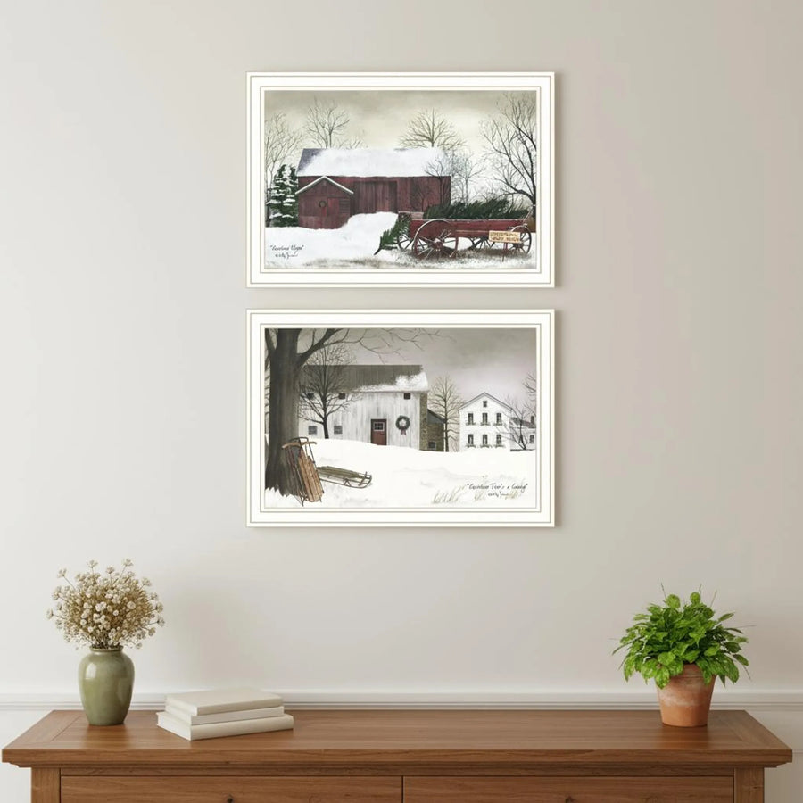 Set of Two Christmas Time with Family White Framed Wall Art