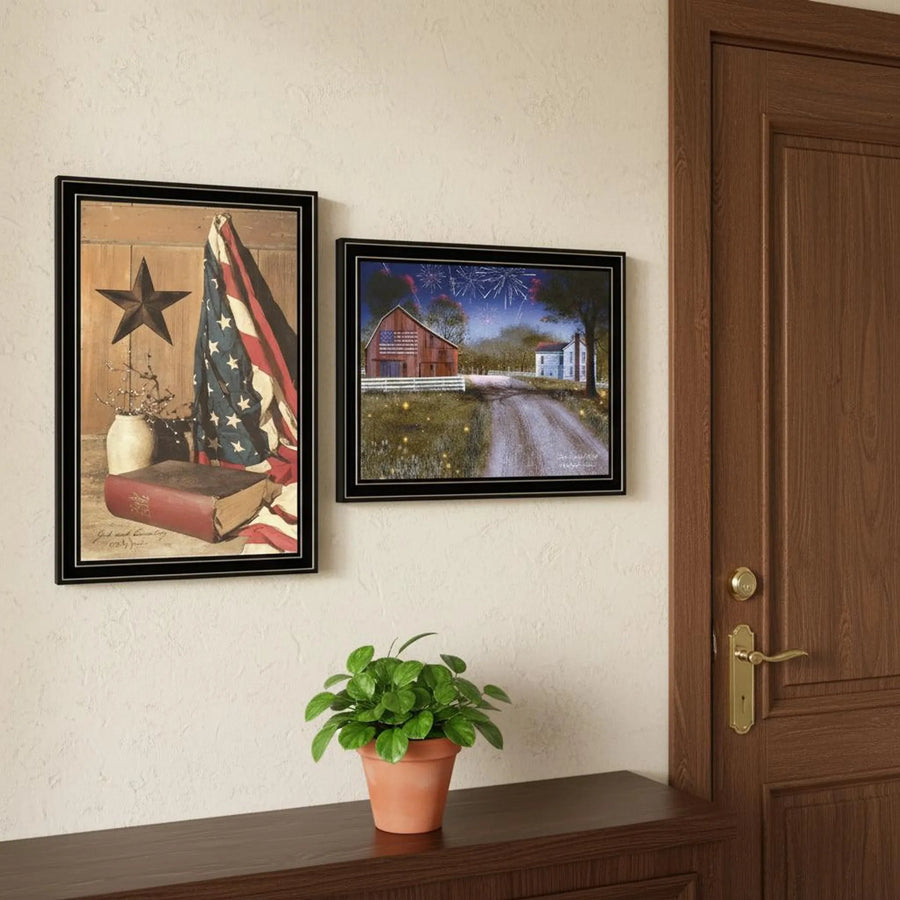 Set of Two Star Spangled Night God And Country Black Framed Wall Art