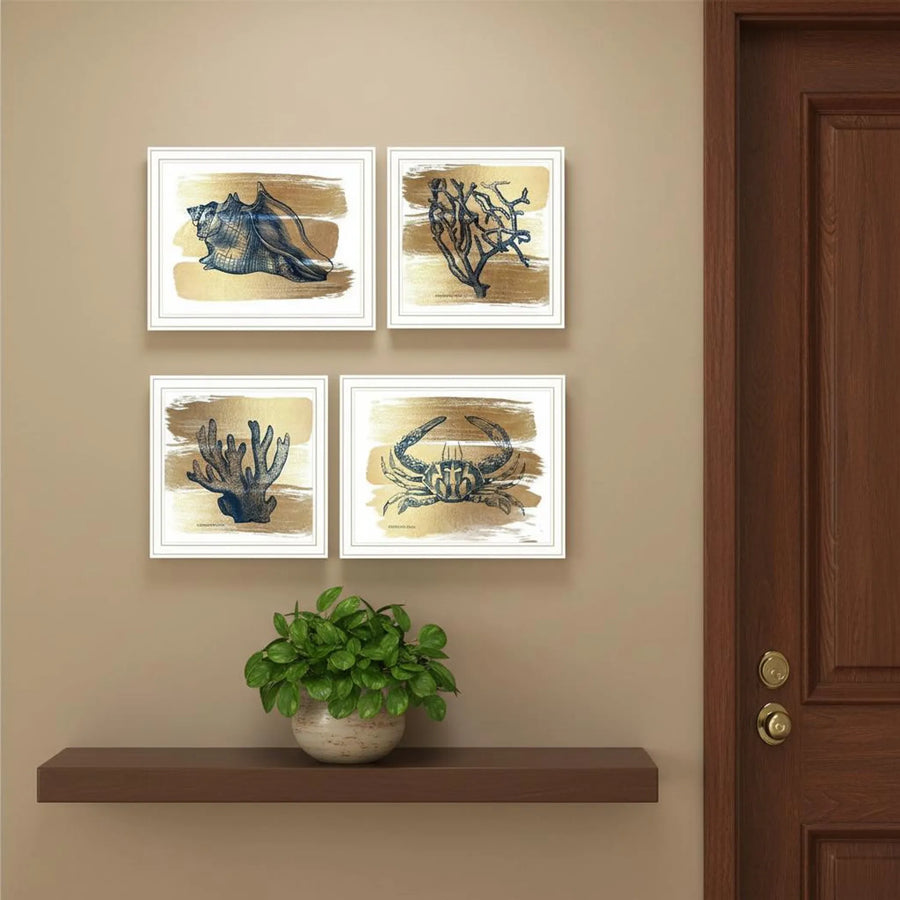 Set of Four Gold Sea Collection White Framed Wall Art