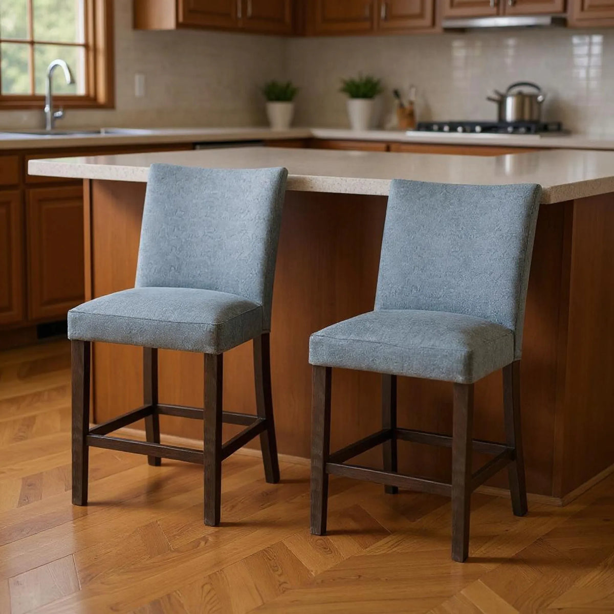 Espresso Fabric Wood Counter Height Bar Chairs